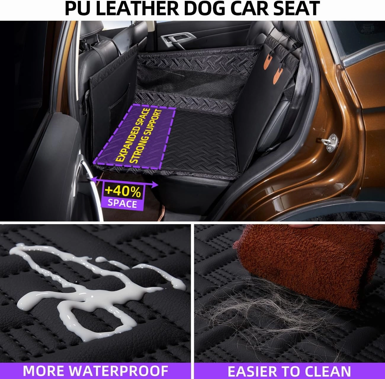 Large Dog Car Seat,PU Leather Back Seat Extender for Dogs,Waterproof Dog Seat Cover for Backseat, Pet Bed for Car Hammock