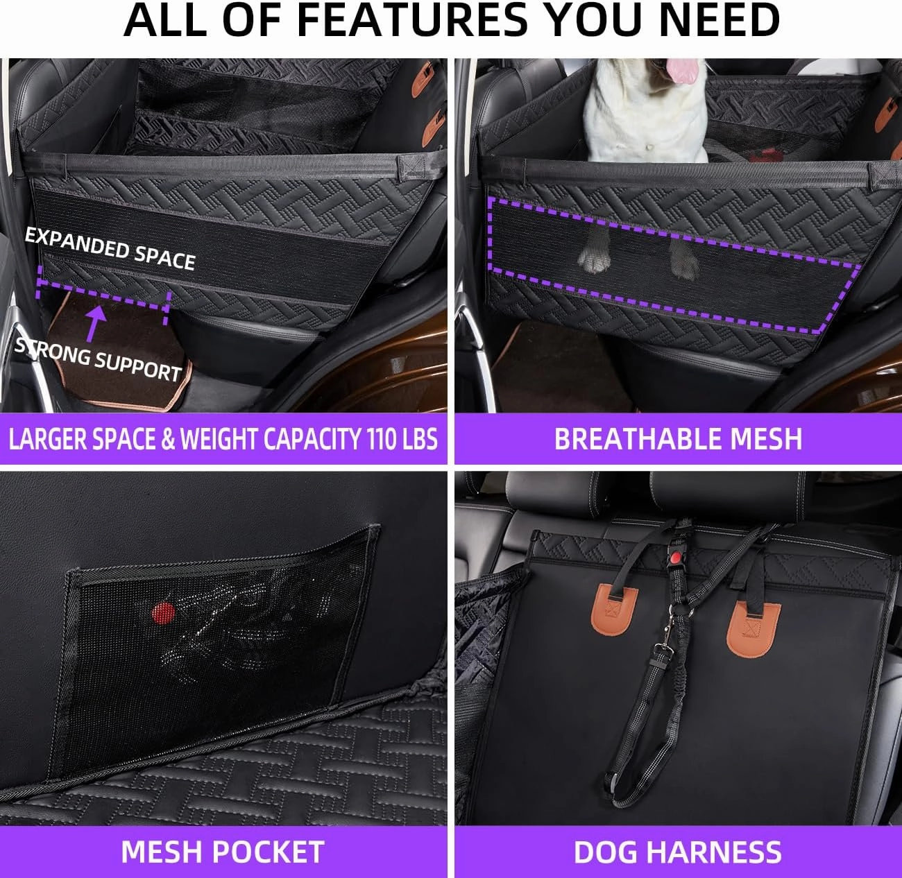 Large Dog Car Seat,PU Leather Back Seat Extender for Dogs,Waterproof Dog Seat Cover for Backseat, Pet Bed for Car Hammock