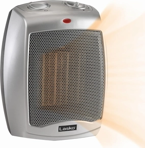Lasko Desktop Electric Ceramic Space Heater with Adjustable Thermostat, 2 Heat Settings and Fan Only Mode, 9.2 Inches, Silver, 754200