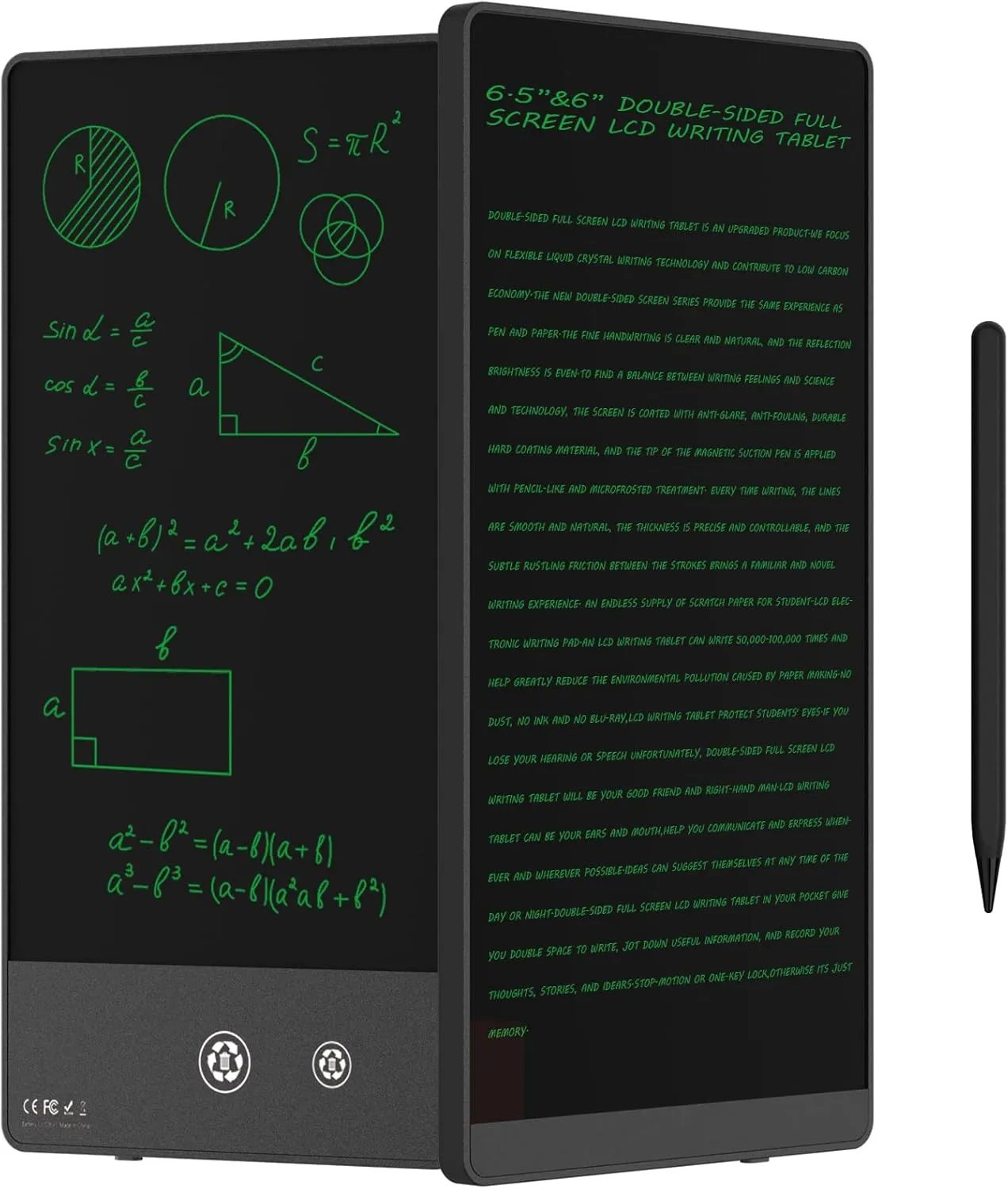 LCD Writing Tablet for Adults-6.5″&6″ LCD Writing Tablet,Double-Sided Full Screen Electronic Drawing Pad,Mini Portable Digital Notepad for School,Office,Home,Erasable,Reusable