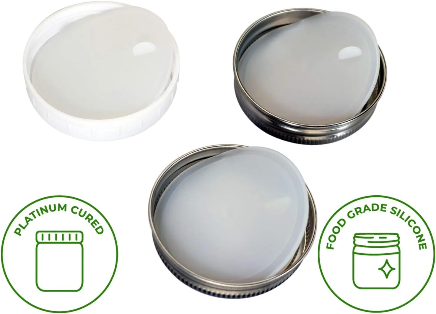 Leak Proof Platinum Silicone Sealing Lid Inserts/Liners for Mason Jars (10 Pack, Regular Mouth)