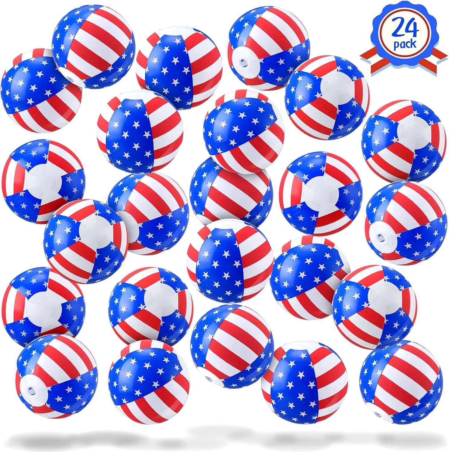 Leitee 24 Pack Patriotic Beach Balls Inflatable 5 Inch Red White Blue Beach Balls 4th of July Stars Stripes Summer Swimming Pool Game Water Floating Toy for Independence Day Memorial Day