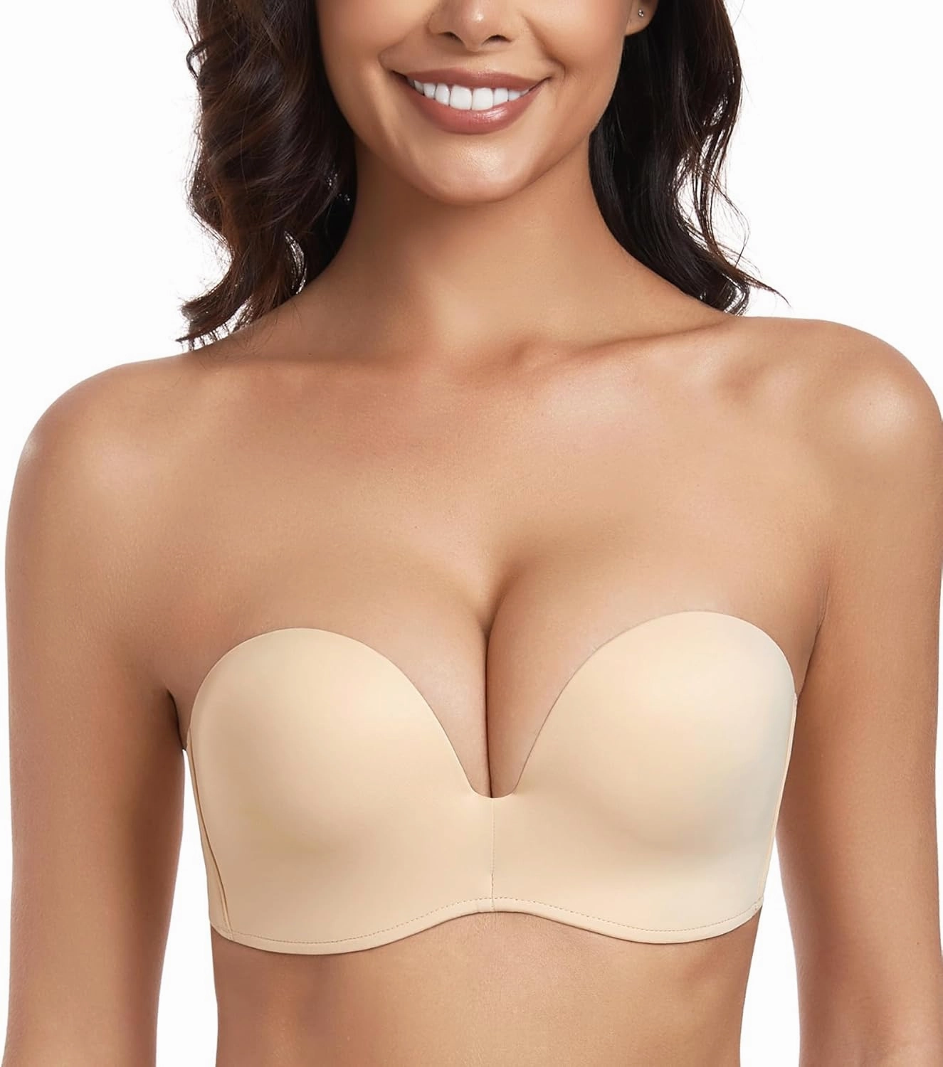 Lemorosy Women's Wireless Push Up Plunge Padded Non-Slip Invisible Strapless Bra