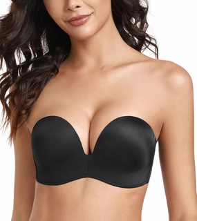 Lemorosy Women's Wireless Push Up Plunge Padded Non-Slip Invisible Strapless Bra