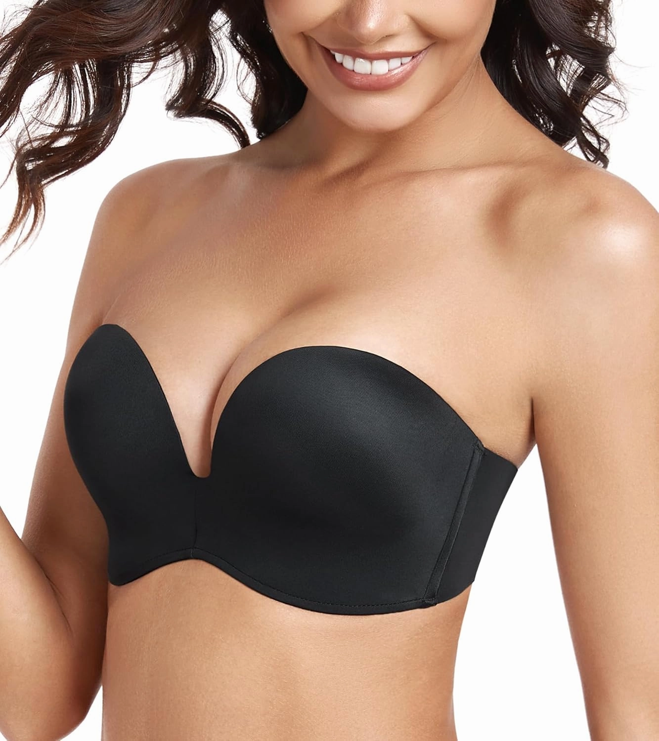 Lemorosy Women's Wireless Push Up Plunge Padded Non-Slip Invisible Strapless Bra