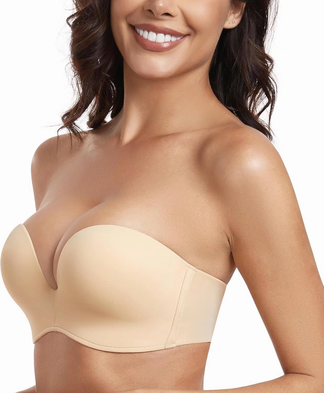 Lemorosy Women's Wireless Push Up Plunge Padded Non-Slip Invisible Strapless Bra