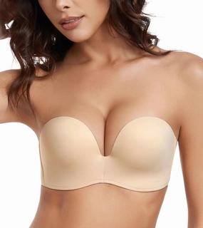 Lemorosy Women's Wireless Push Up Plunge Padded Non-Slip Invisible Strapless Bra
