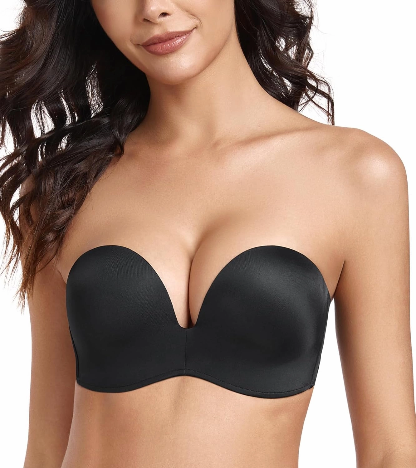 Lemorosy Women's Wireless Push Up Plunge Padded Non-Slip Invisible Strapless Bra