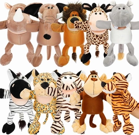 Lenwen 10 Pcs Animal Hand Puppets Set for Kid Soft Plush Jungle Toys with Open Movable Mouth Friend Safari Wildlife Zoo Puppet for Toddler Storytelling Teaching Preschool Role Play Lion Tiger Elephant