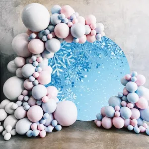 Leyiyi 6x6ft Ice Blue Winter Round Backdrop for Studio Photography Snowflake Snowfall Winter Christmas Circle Arch Backdrop Stand Cover for Xmas Party Wedding Birthday Baby Shower Decor
