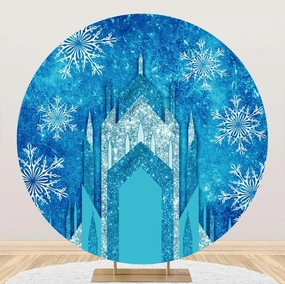 Leyiyi 6x6ft Ice Snow Castle Round Backdrop for Girl's Birthday Party Ice Snow World Blue Snowflake Christmas Photo Background Circle Backdrop Cover Princess Girl Baby Shower Birthday Party Decor