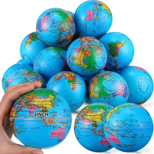 Leyndo 30 Pack 4" Extra Large Squeezable Stress Balls Bulk Jumbo Party Favor Toy Stress Ball Bulk Goodie Bags Favors Squeeze Foam Giant Soft PU Relief Balls for Finger Exercise(Earth)
