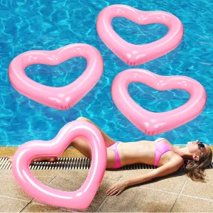 Leyndo 4 Pieces Inflatable Heart Pool Floats for Adults 47.3 x 39.4 Inch Heart Shaped Swim Ring Cute Pool Tube Water Beach Party Pool Toys for Summer Swimming Luau Party Birthday(Pink)