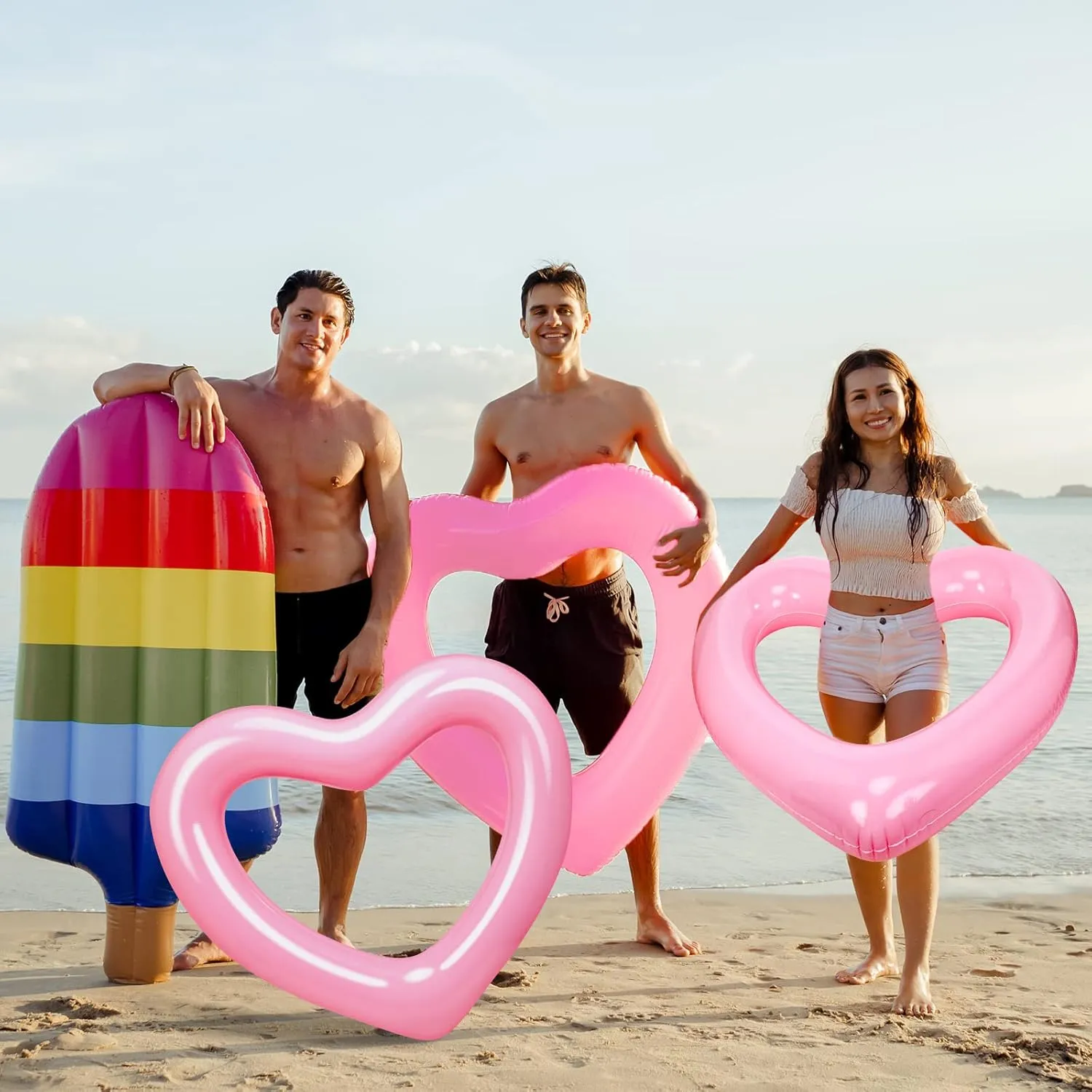 Leyndo 4 Pieces Inflatable Heart Pool Floats for Adults 47.3 x 39.4 Inch Heart Shaped Swim Ring Cute Pool Tube Water Beach Party Pool Toys for Summer Swimming Luau Party Birthday(Pink)