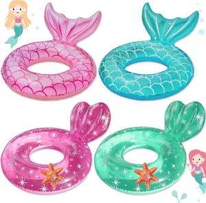 Libima 4 Pcs Mermaid Pool Float and Starfish Swim Float for Adults, Mermaid Tail Tubes Cute Starfish Swimming Ring for Water Pool Beach Party Outdoor