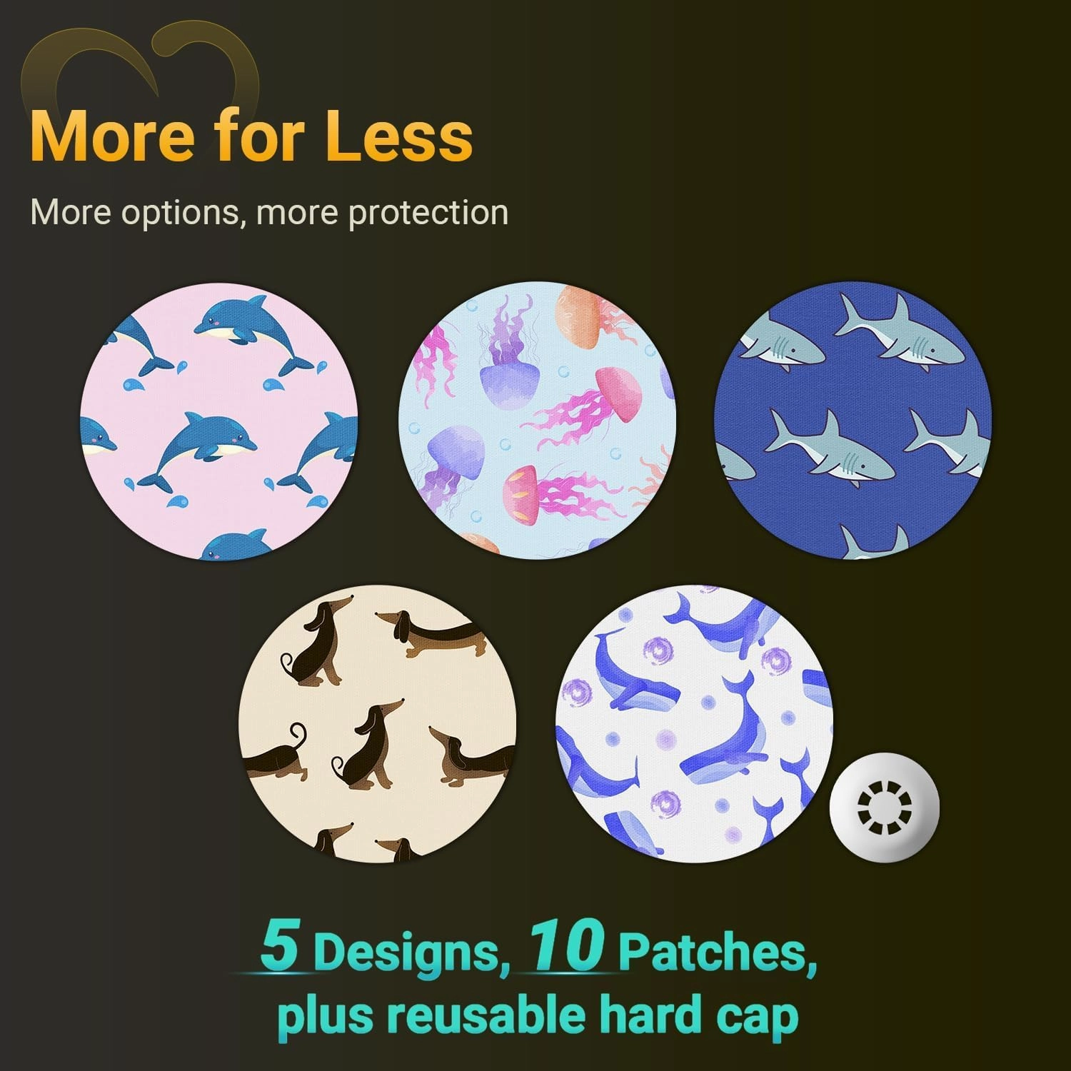Libre 3 Plus Sensor Covers Waterproof, Amolyfe 10 Pack Freestyle Libre 3 Covers, Bump-Proof with Hard Cap, Breathable Latex Free Glucose Sensor CGM Adhesive Patches, 14-Day CGM Protection (Dolphin)