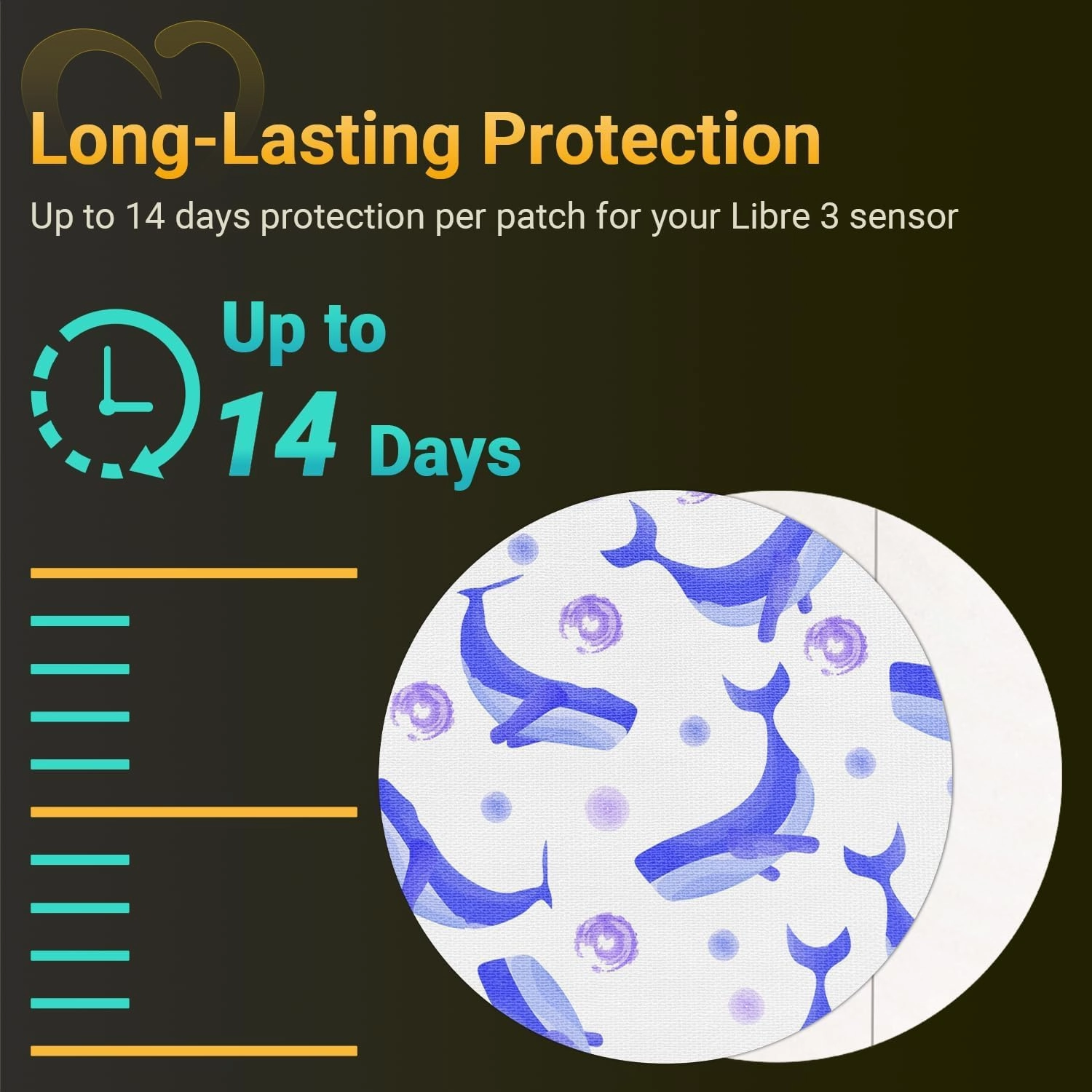 Libre 3 Plus Sensor Covers Waterproof, Amolyfe 10 Pack Freestyle Libre 3 Covers, Bump-Proof with Hard Cap, Breathable Latex Free Glucose Sensor CGM Adhesive Patches, 14-Day CGM Protection (Dolphin)