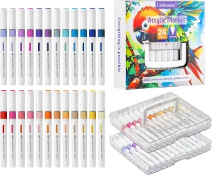 Linbsunne Paint Markers for Book Drawing, Coloring Illustrations, Ceramics, Card making, Note taking Planner,Set of 24 colors