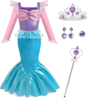 Little Girls Mermaid Princess Costume Party Dress for Toddler Kids Baby Halloween Dress Up