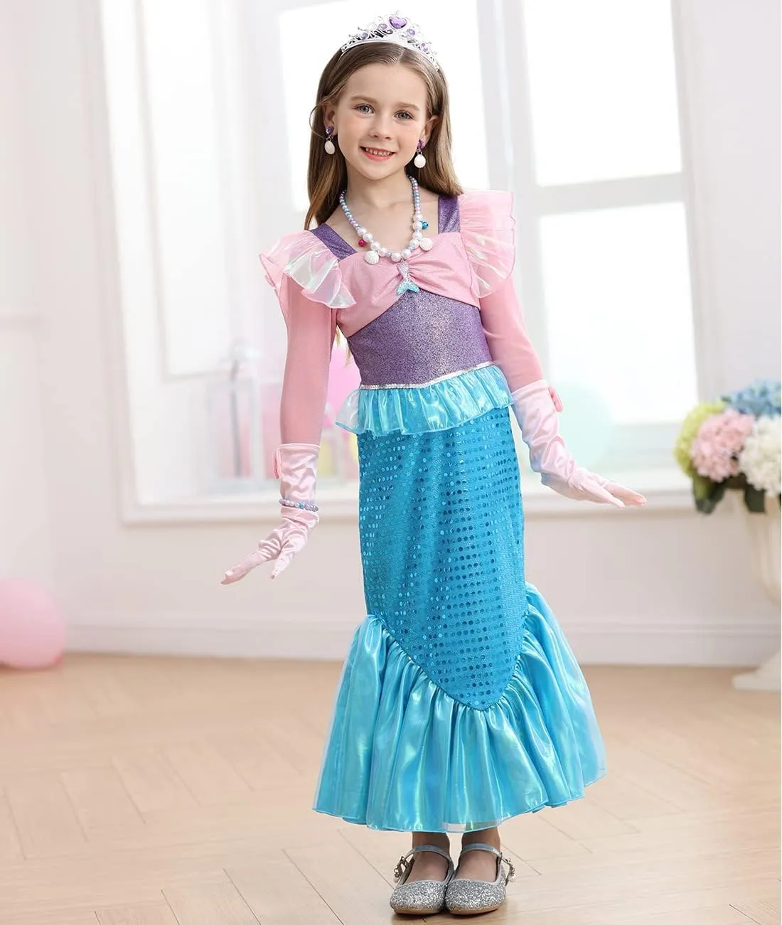 Little Girls Mermaid Princess Costume Party Dress for Toddler Kids Baby Halloween Dress Up
