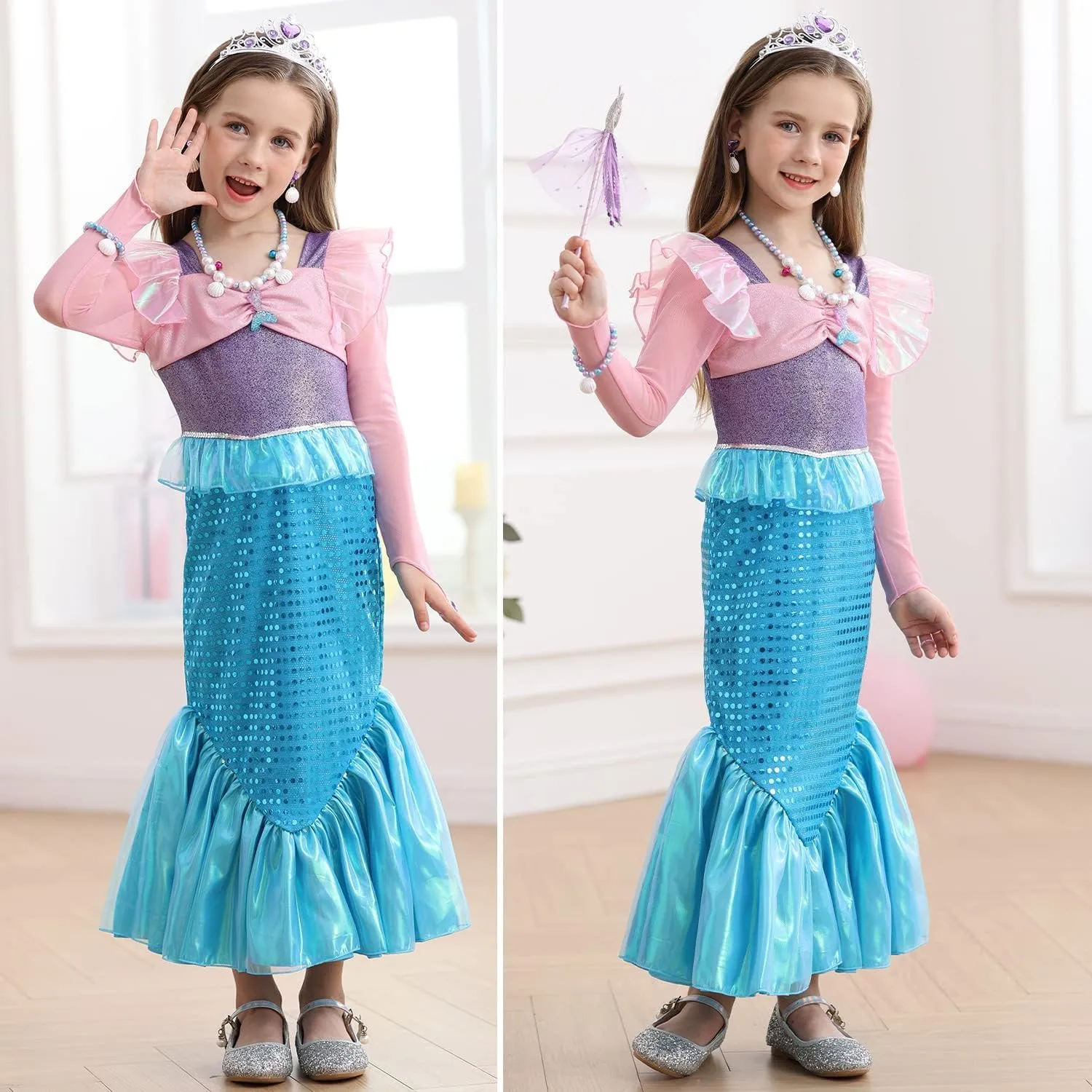 Little Girls Mermaid Princess Costume Party Dress for Toddler Kids Baby Halloween Dress Up
