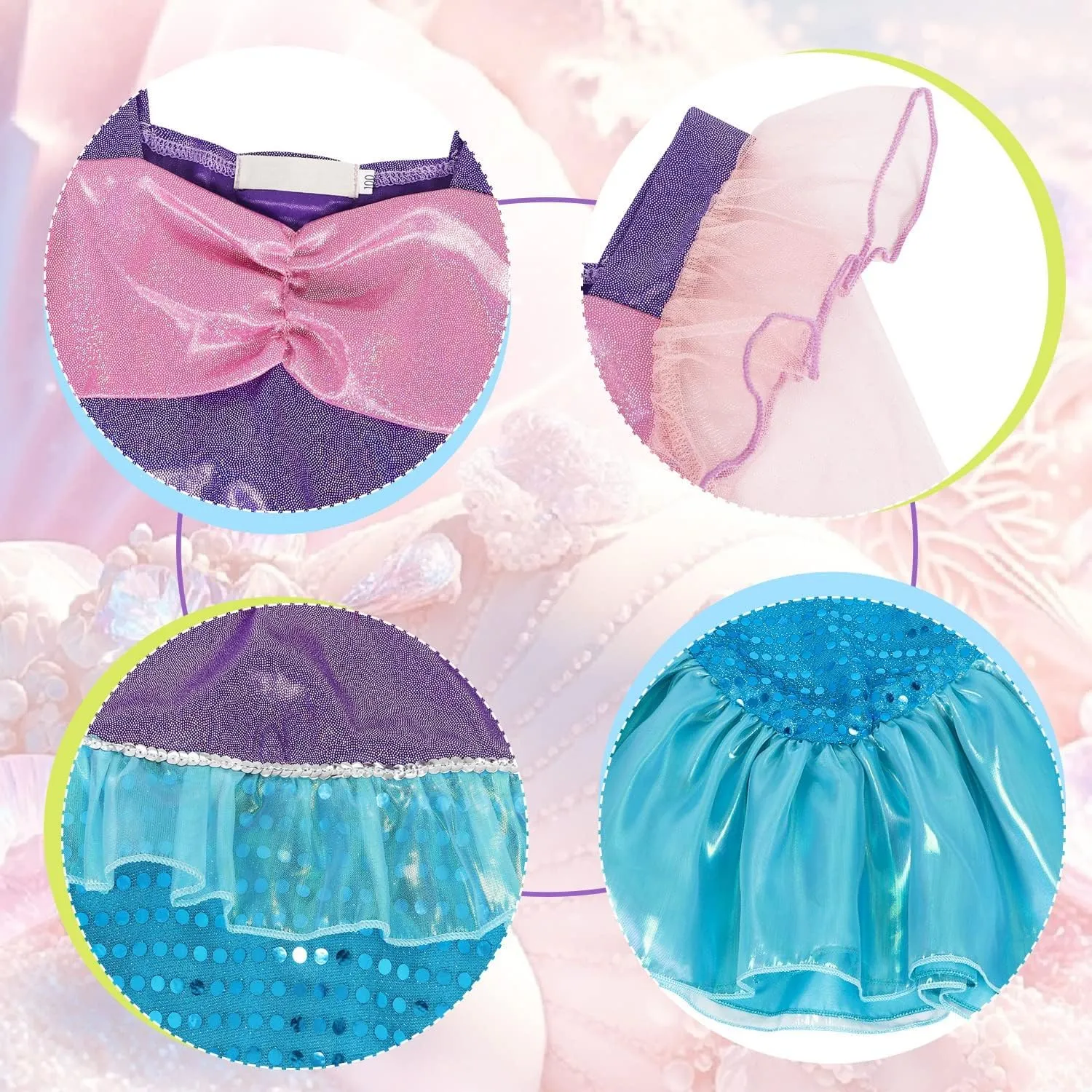 Little Girls Mermaid Princess Costume Party Dress for Toddler Kids Baby Halloween Dress Up