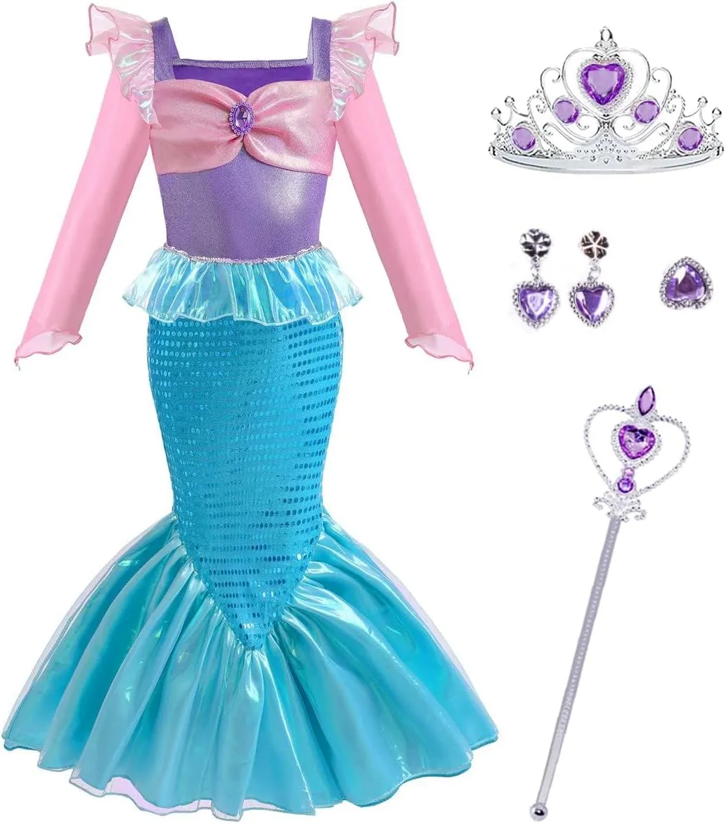 Little Girls Mermaid Princess Costume Party Dress for Toddler Kids Baby Halloween Dress Up