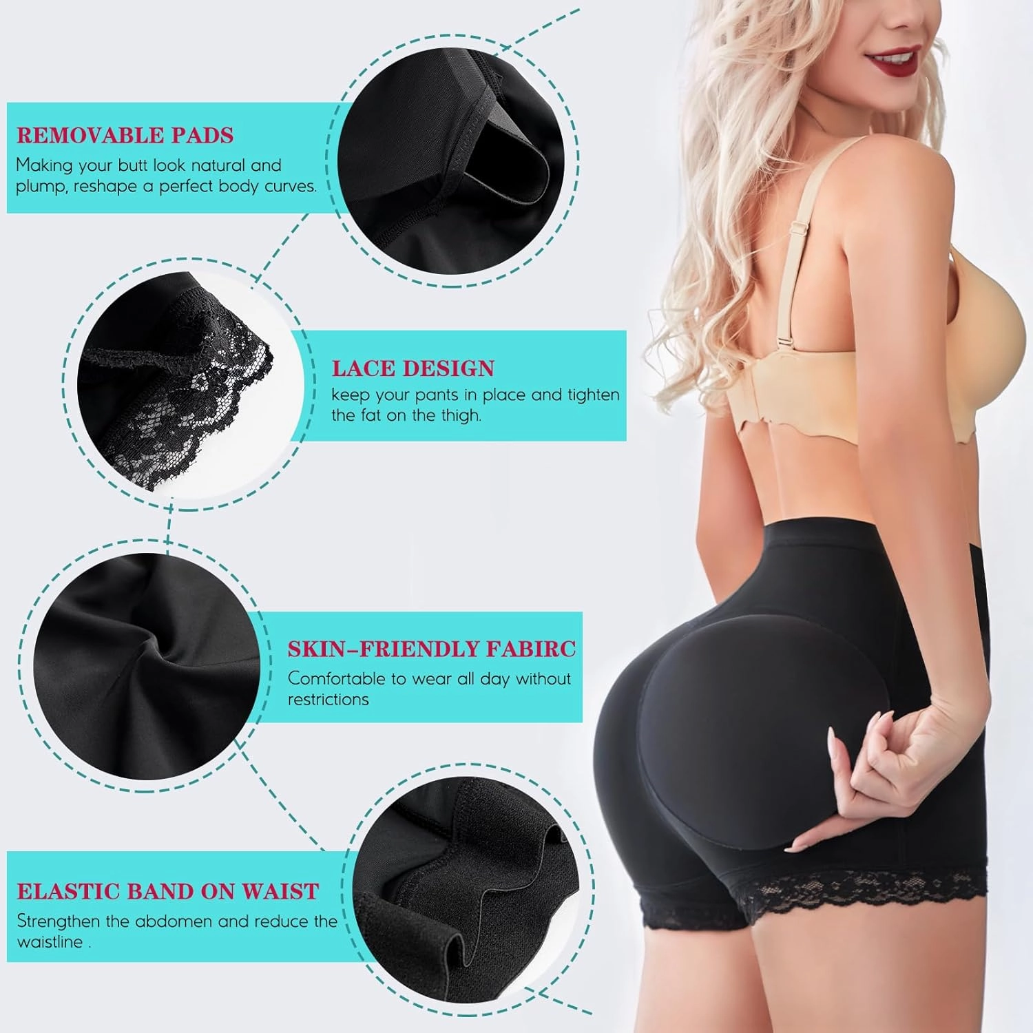 LODAY Womens Butt Lifter Padded Lace Panties Seamless Hip Enahncer Body Shaper Boyshort Underwear