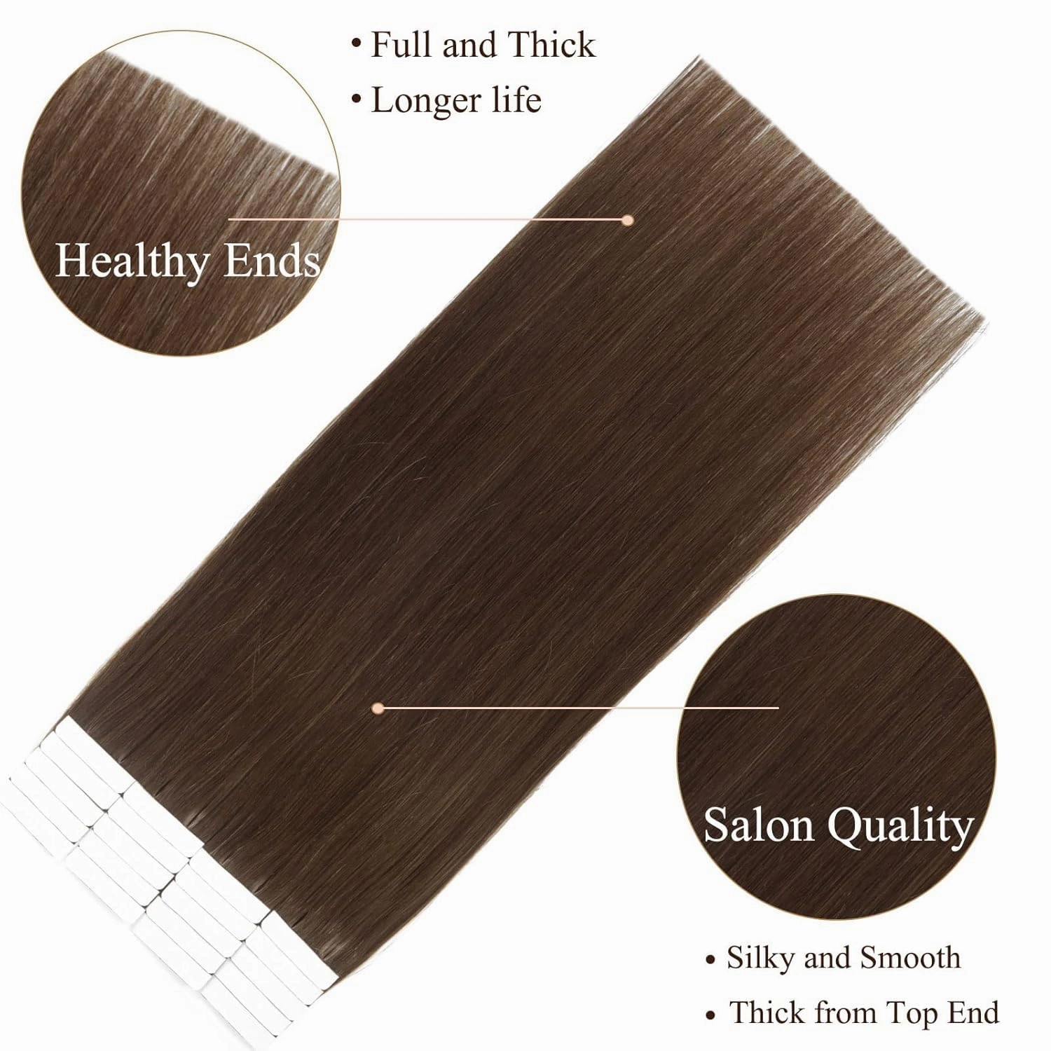 Loxxy Hair Extensions Real Human Hair Tape in Double Sides Invisible Straight Seamless PU Medium Brown Natural Hair Extensions Tape in Human Hair Skin Weft 14Inch 50 Grams 20 Pieces Glue on Hair
