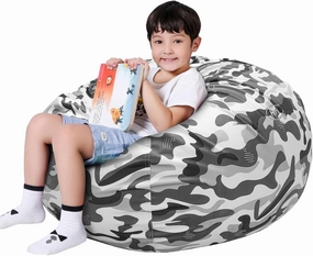 Lukeight Stuffed Animal Storage Bean Bag Chair Cover (No Filling) for Kids, Zipper Beanbag Chair Cover for Organizing Toddler and Kids' Rooms Plush Toys (Camo Velvet, Large)