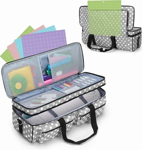 LUXJA Double-Layer Bag with Cutting Mat Pocket for Cricut Explore Air (Air2) and Maker, Carrying Bag Compatible with Cricut Die-Cut Machine and Supplies (Bag Only, Patent Design), Gray Dots