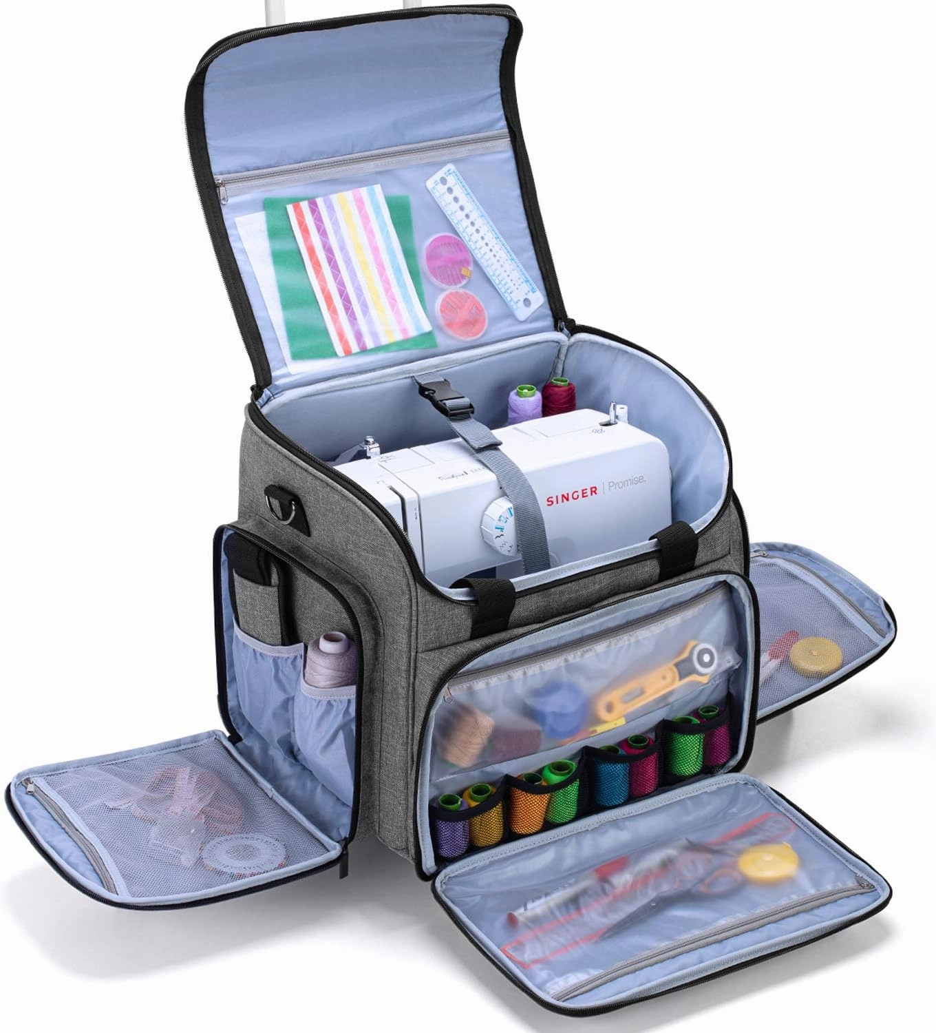 LUXJA Sewing Machine Case with Detachable Dolly, Sewing Machine Tote with Removable Bottom Pad (Patent Design), Gray