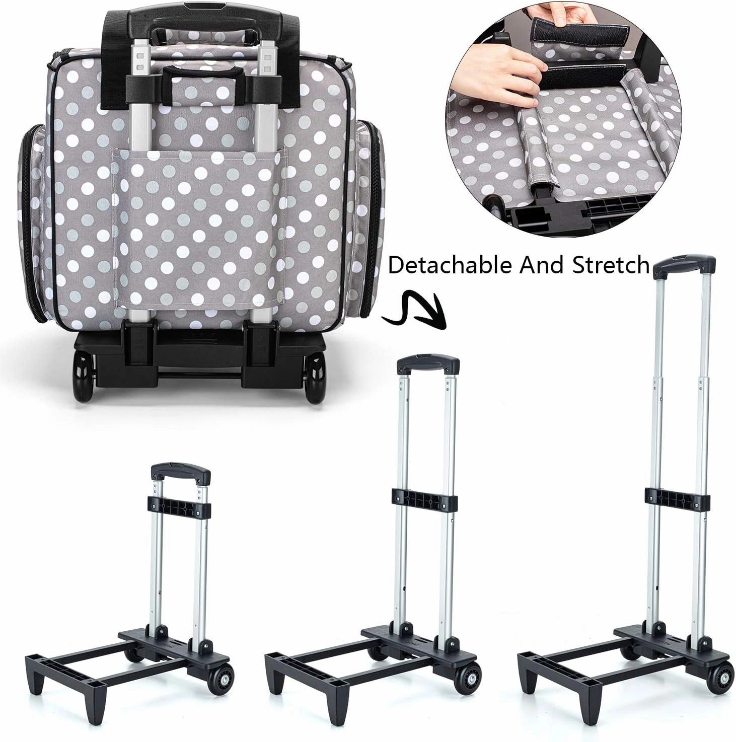LUXJA Sewing Machine Case with Detachable Dolly, Sewing Machine Tote with Removable Bottom Pad (Patent Design), Gray Dots