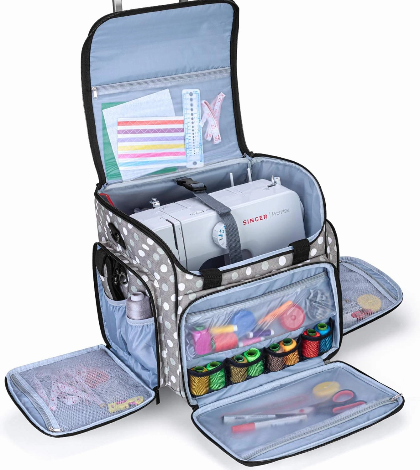 LUXJA Sewing Machine Case with Detachable Dolly, Sewing Machine Tote with Removable Bottom Pad (Patent Design), Gray Dots