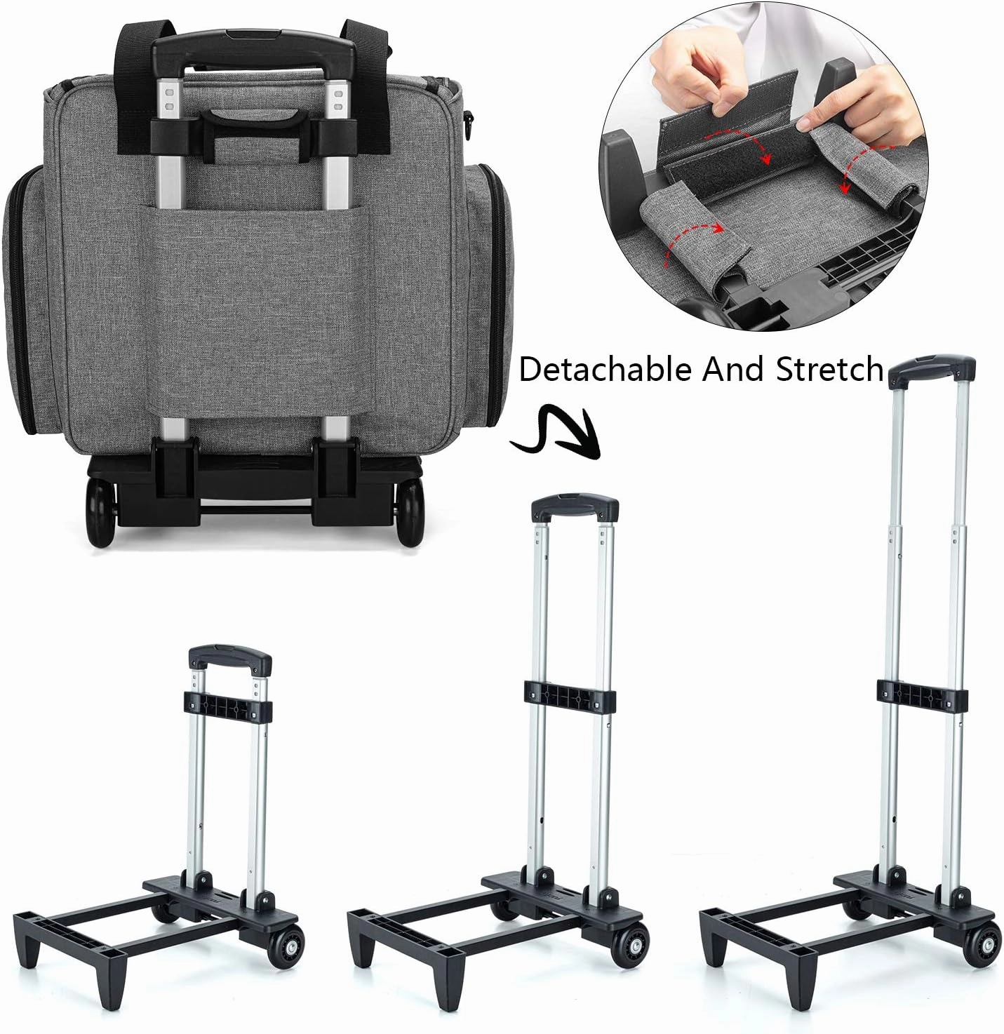 LUXJA Sewing Machine Case with Detachable Dolly, Sewing Machine Tote with Removable Bottom Pad (Patent Design), Gray