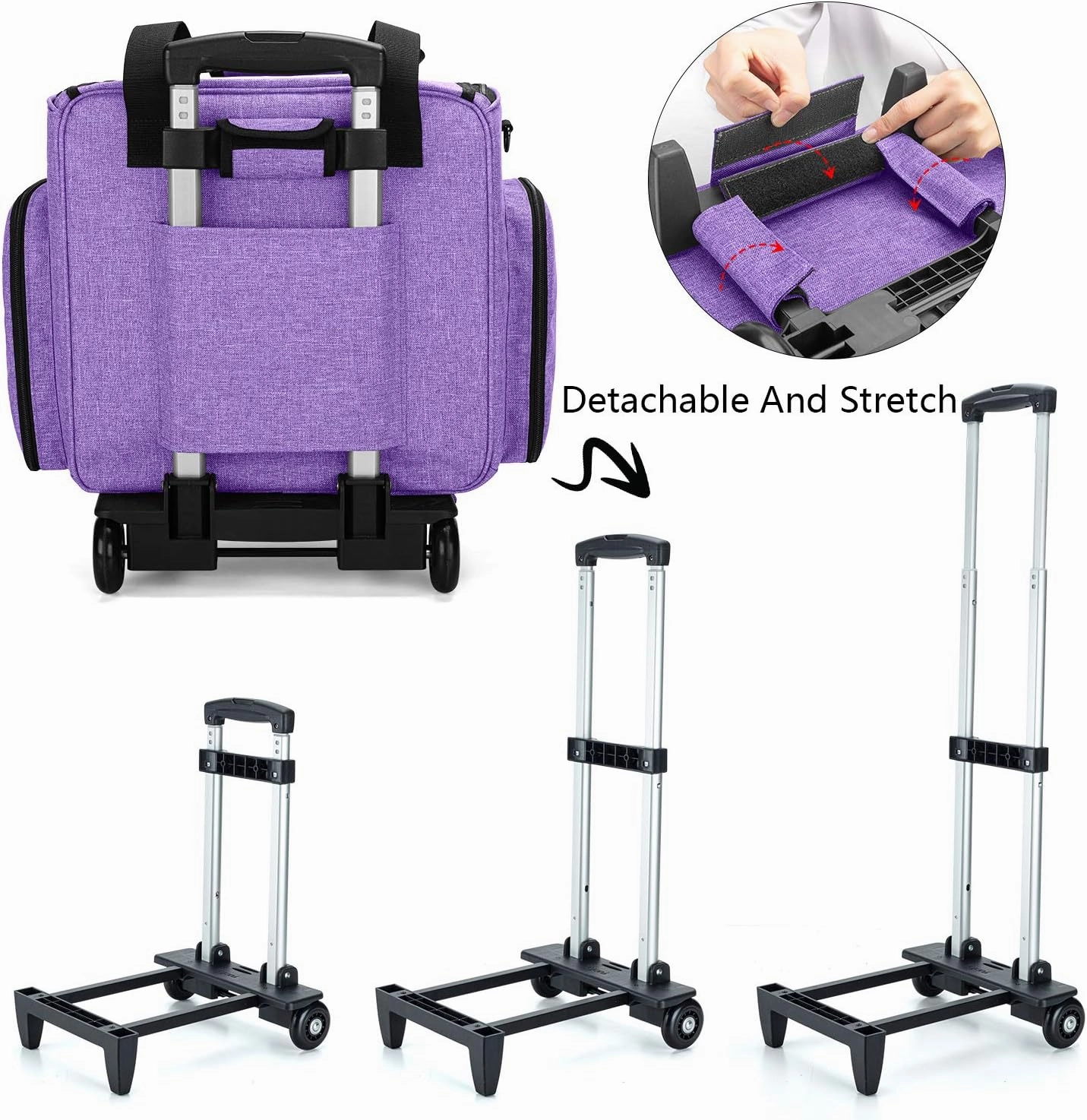 LUXJA Sewing Machine Case with Detachable Dolly, Sewing Machine Tote with Removable Bottom Pad (Patent Design), Purple