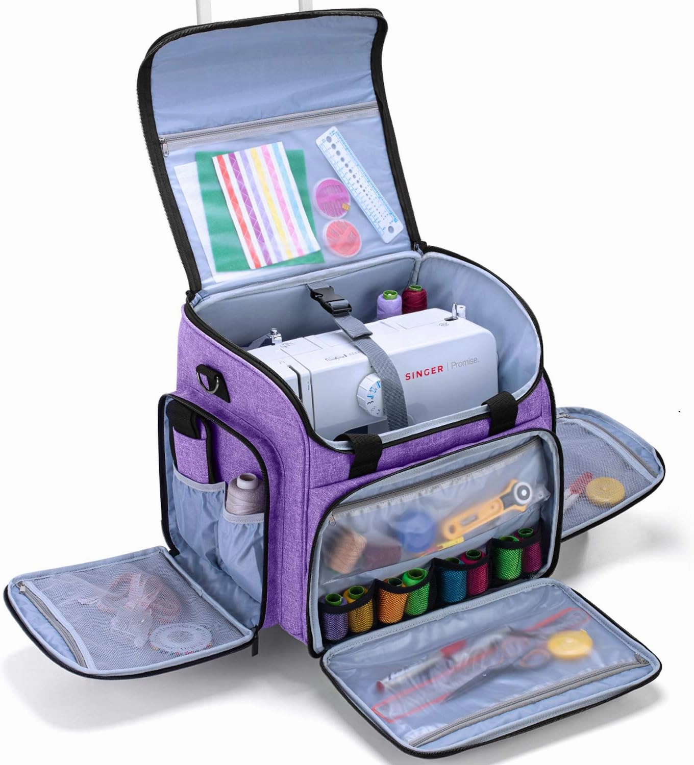 LUXJA Sewing Machine Case with Detachable Dolly, Sewing Machine Tote with Removable Bottom Pad (Patent Design), Purple
