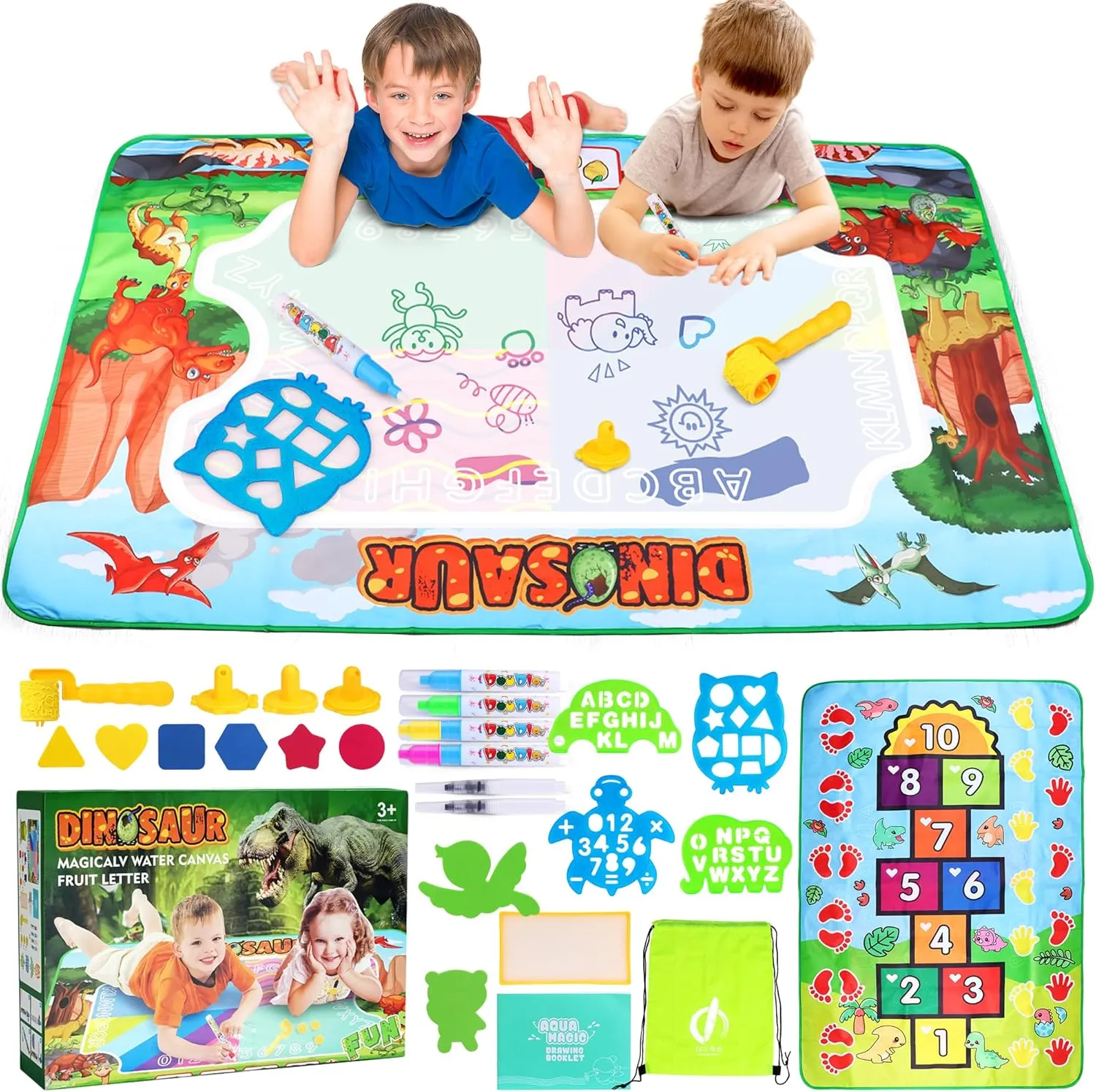 Magic Water Doodle Mat - 59''x39'' Large Kids Painting Toy with Pens, Neon Colors, Educational Gift for Ages 3-8 Boys Girls,Mat Doodle Board Writing Drawing Toys Holiday Christmas Birthday Gifts.