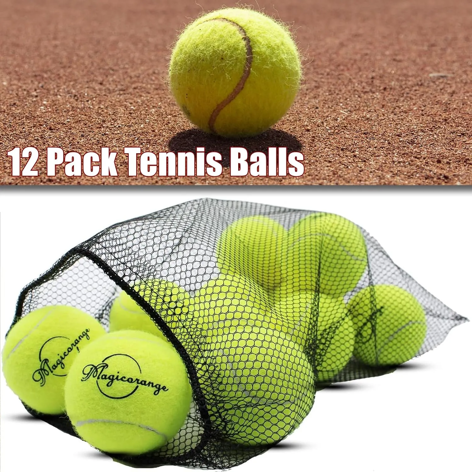 Magicorange Tennis Balls, 12 Pack Advanced Training Tennis Balls Practice Balls, Come with Mesh Bag for Easy Transport, Good for Beginner Training Ball
