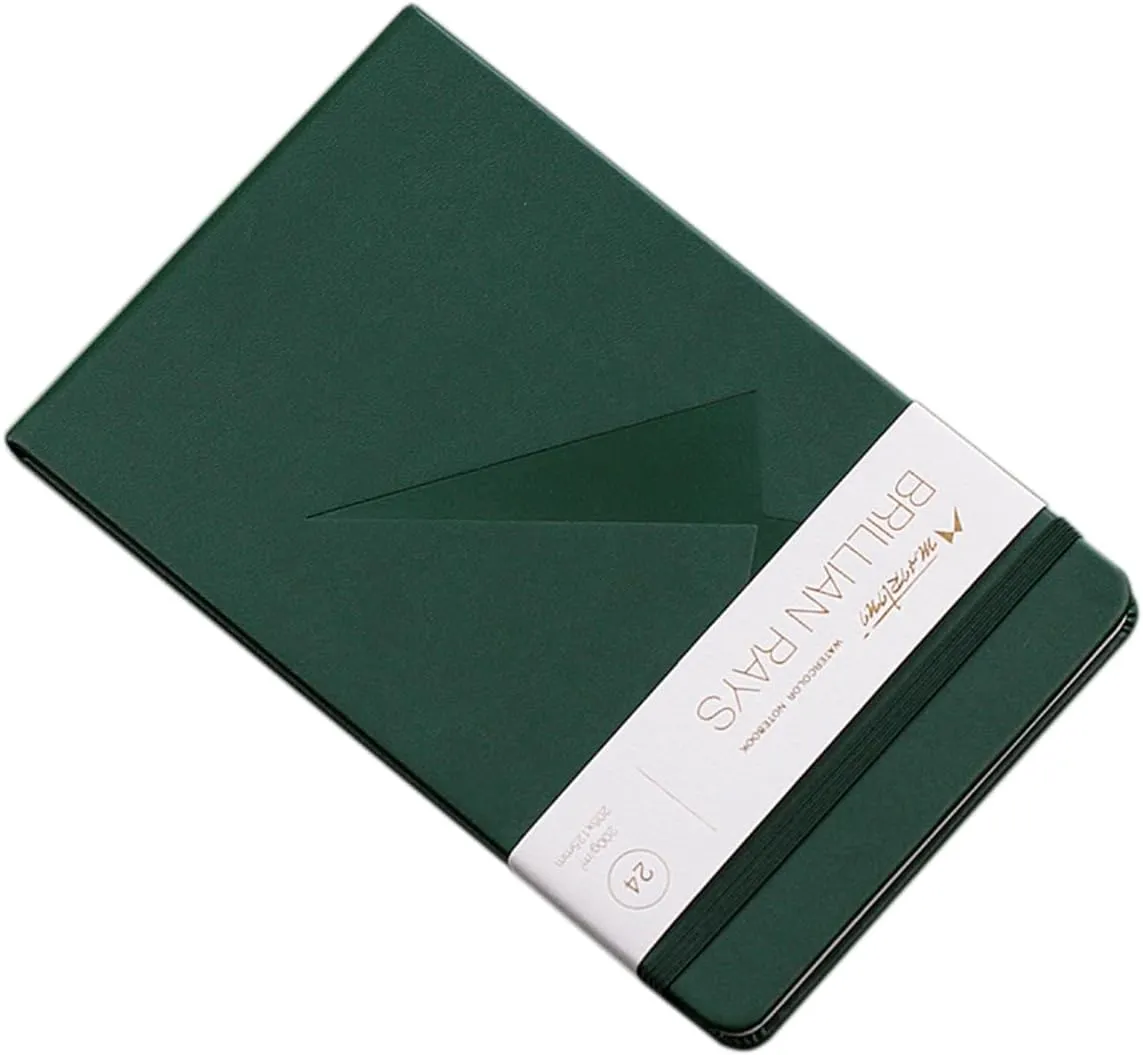 Mairtini Academy Grade Brilliant Series Pure Cotton Portable Watercolor Journal 200g Watercolor Pad 24 Sheets A5(Green)