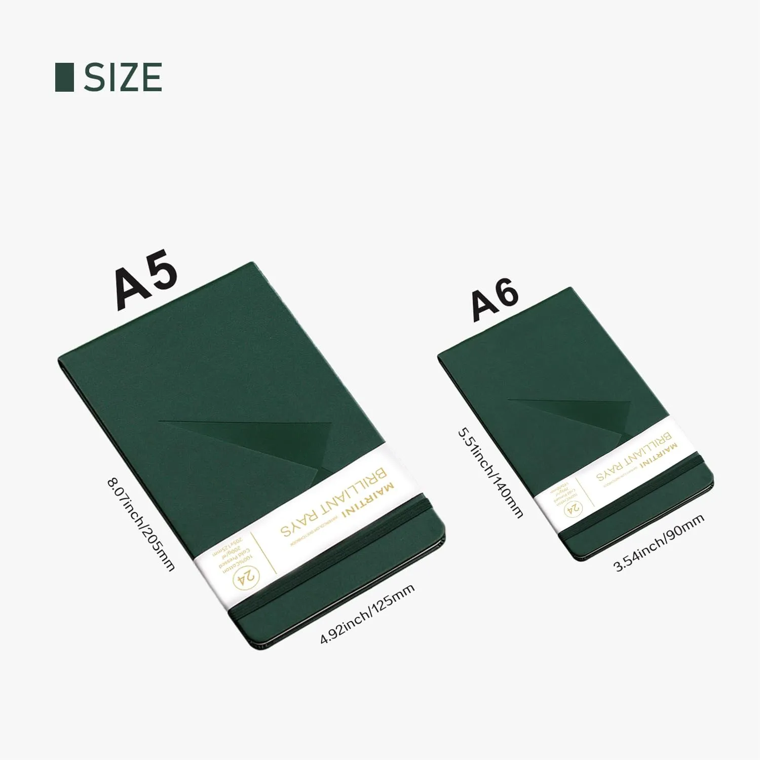 Mairtini Academy Grade Brilliant Series Pure Cotton Portable Watercolor Journal 200g Watercolor Pad 24 Sheets A5(Green)