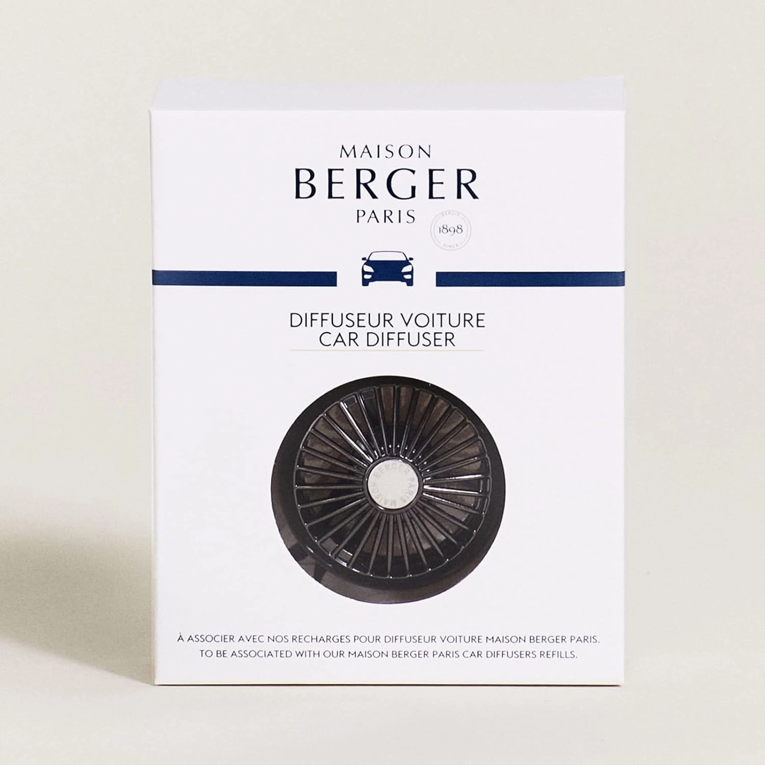 MAISON BERGER - Refillable Car Air Freshener Vent Clip Diffuser Set - 1.75" Diameter x 1.25" Depth - Made in France (Gun Metal Finish)