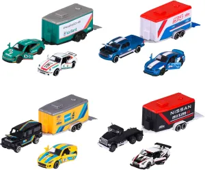 Majorette Race Trailer Set - 2 Metal Toy Cars & 1 Trailer, 19 cm, Ages 3 