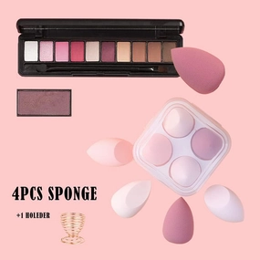 Makeup Sponge Set -4 beauty sponge mixing mixers, with 1 stand and packaging box, suitable for powder compact and face cream (pink) (Purple-01)
