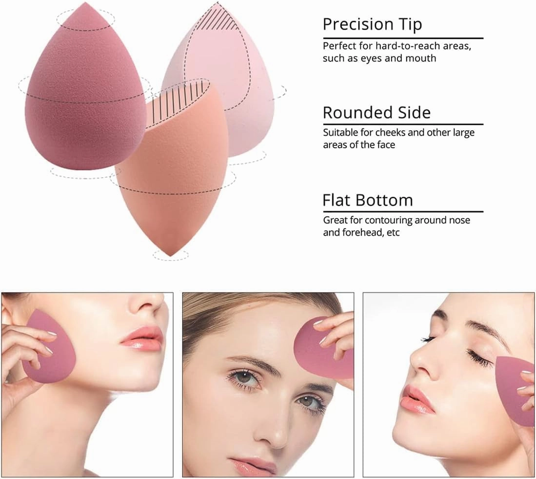 Makeup Sponge Set -4 beauty sponge mixing mixers, with 1 stand and packaging box, suitable for powder compact and face cream (pink) (Purple-01)