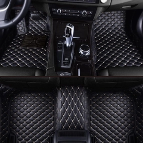 Making Car Floor Mats Protection Pads Compatible for Scion tC,iA,C-HR,FR-S Car Full Coverage All Weather Pads Protection Non-Slip Leather Floor Liners (Black Beige)