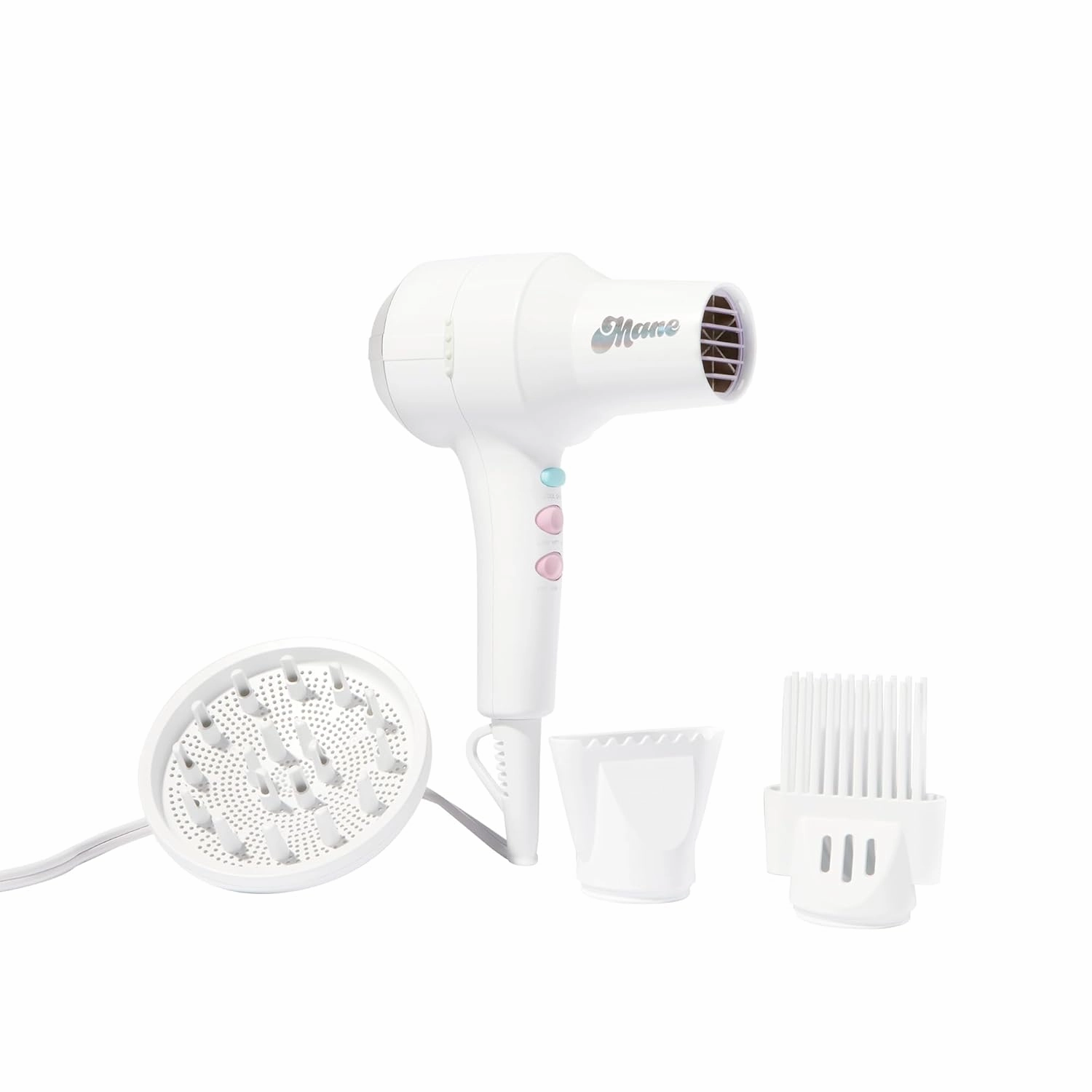 Mane Ionic Compact Hair Dryer - 4-Piece Blow Dryer with Diffuser, Wide Tooth Comb & Nozzle - Designed with Ionic Technology to Help Seal the Cuticle, Reduce Frizzy Hair & Decrease Drying Time
