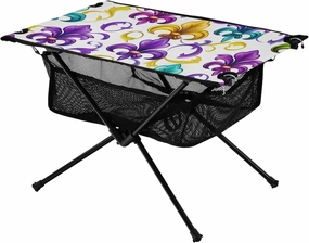 Mardi Gras Fleur De Lis Portable Folding Camping Table, Compact Lightweight Beach Table with Carrying Bag for Outdoor Picnics, BBQs, Camp