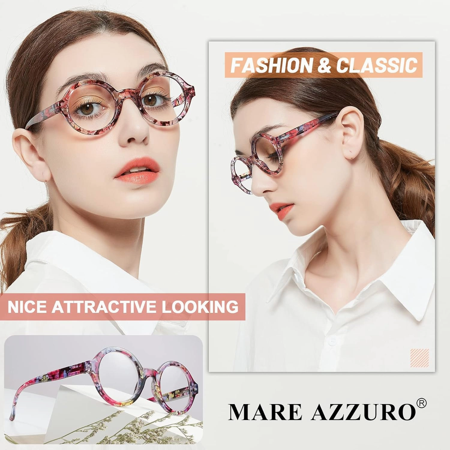 MARE AZZURO 3.50 Reading Glasses Women Trendy Round Readers 0 1.0 1.25 1.5 1.75 2.0 2.25 2.5 2.75 3.0 3.50 4.0 5.0 6.0 (Multicoloured 350)