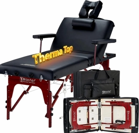 Master Massage 31" Montclair Salon Spa Beauty Therma Top Best Portable Heated Folding Massage Table Bed Couch Package for Facial Tattoo, Black Color with Memory Foam